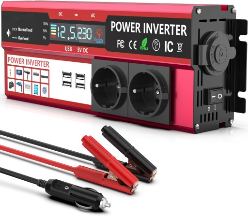 АВТОМОБІЛЬНИЙ ПЕРЕТВОРЮВАЧ НАПРУГИ З РК-ЕКРАНОМ 12V 230V 1000W 2000W + 4x USB