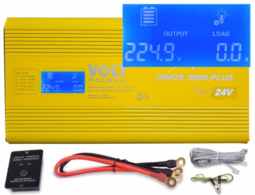 SINUS plus ПЕРЕТВОРЮВАЧ НАПРУГИ 24V 230V 1500W / 3000W LCD+USB+ПУЛЬТ