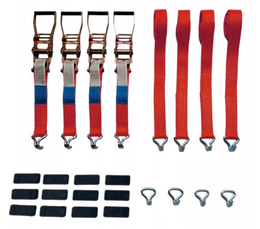 Ремені для транспортування автомобіля з кубиками червоні 3 гачки на два пальці 4T/3M/50mm 4%