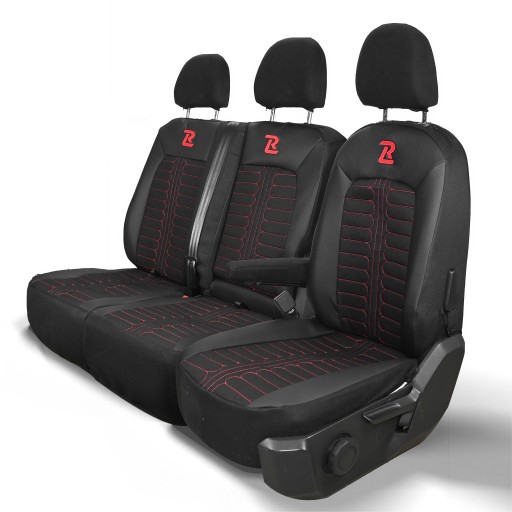 Чохли на сидіння TORNADO VW Crafter 2 MAN TGE 1+2 чорно-червоні шкіра