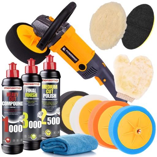 Машинка для полірування автомобіля + набір полірувальних паст Menzerna, губки, аксесуари
