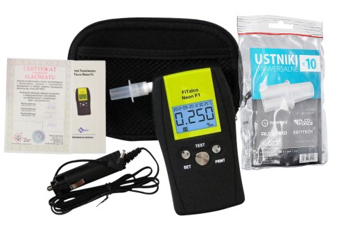 Профессиональный полицейский алкотестер FitAlco Neon F1 с футляром и 10 мундштуками