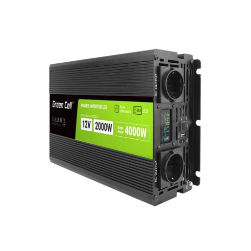 Перетворювач 12/230 В 2000 Вт/4000 Вт синус LCD USB 5 В 2 A QC3.0 / Green Cell INV