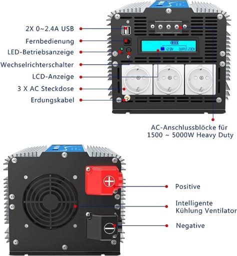 Перетворювач напруги 5000 Вт 12В на 230В LCD екран