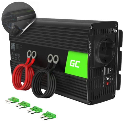 GREEN CELL Автомобільний перетворювач напруги 12 В на 230 В 1000 Вт/2000 Вт синус