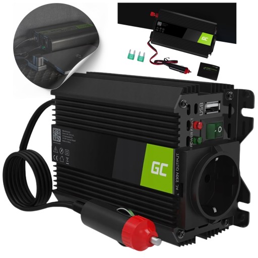 GREEN CELL Автомобільний перетворювач напруги 24В на 230В 300Вт/600Вт синус
