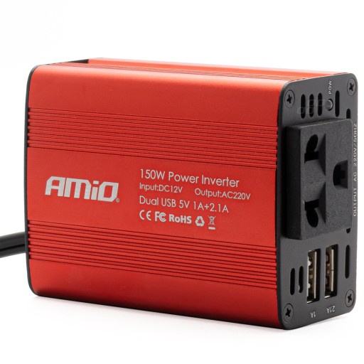 Преобразователь напряжения 12В/230В 150Вт/300Вт 2x USB + одноразовый тест алкотестером