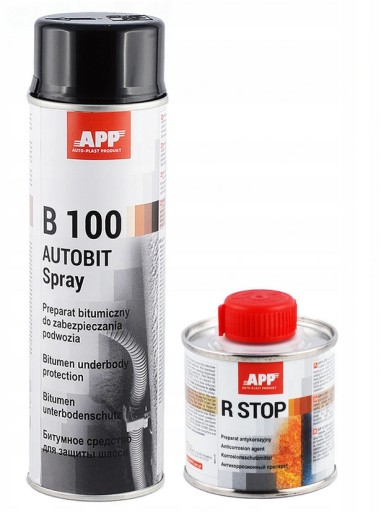 R-STOP антикоррозионная 100мл ЧЕРНАЯ битумная масса B100 SPRAY 500мл APP