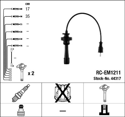 Кабелі запалювання rc-em1211/ngk ngk 44317
