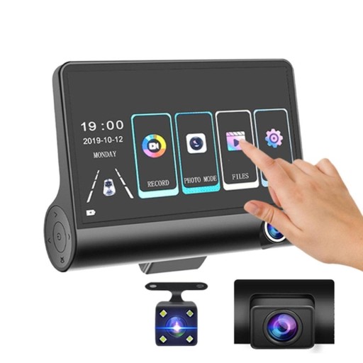 РЕГІСТРАТОР ВОДІННЯ СЕНСОРНИЙ ЕКРАН 3 КАМЕРИ ПЕРЕДНЯ ЗАДНЯ МЕНЮ PL 1296