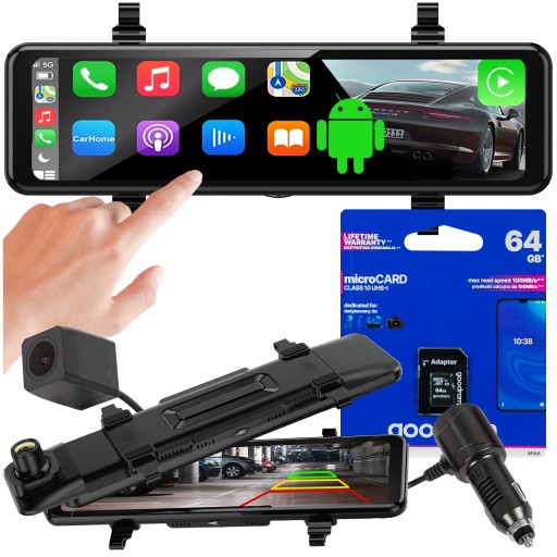 ЗЕРКАЛЬНЫЙ РЕГИСТРАТОР 10.88 КАМЕРА ЗАДНЕГО НАЗНАЧЕНИЯ ANDROID CARPLAY 2K QHD КАРТА 64 ГБ