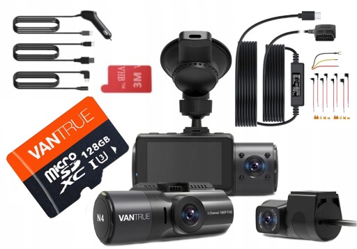 VANTRUE N4, 3-канальный видеорегистратор, ТРИ КАМЕРЫ + ACC, ОРИГИНАЛЬНАЯ КАРТА VANTRUE 128 ГБ