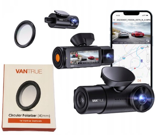 3-канальный видеорегистратор VANTRUE N4 PRO с 3 камерами 4K/FHD/FHD + ОРИГИНАЛЬНЫЙ ФИЛЬТР CPL