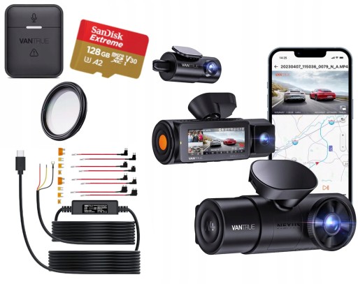 VANTRUE N4 PRO 3CH RECORDER + 128GB КАРТА + ПУЛЬТ ДИСТАНЦІЙНОГО КЕРУВАННЯ + ACC + CPL ФІЛЬТР