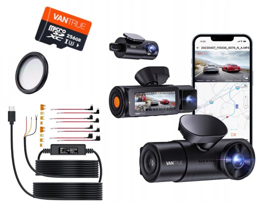 VANTRUE N4 PRO 3-КАНАЛЬНЫЙ РЕГИСТРАТОР + КАРТА 256 ГБ + ACC + ФИЛЬТР CPL