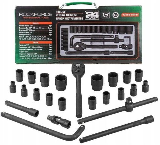 НАБОР УДАРНЫХ КЛЮЧЕЙ ROCKFORCE, 24 шт. 1/2