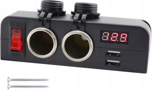 Розгалужувач зарядний пристрій вольтметр 12V 24V 2xUSB