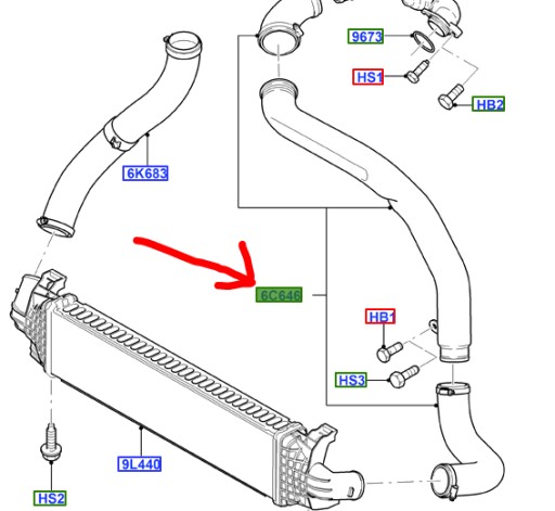 1672189, 6M51-6C646-GC - ТРУБКА ИНТЕРКУЛЕРА FORD FOCUS C MAX 1.6 TDCi