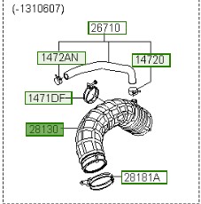 28130-3Z300 - Труба повітроочисник верхній шланг I40 2012