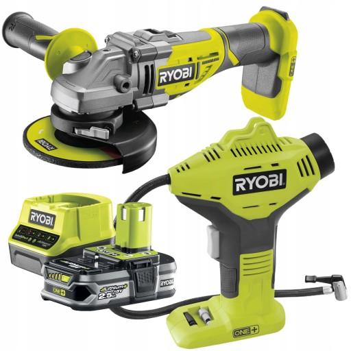RYOBI КОМПРЕСОРНИЙ НАСОС 50см R18PI + КУТОВА ШЛІФУВАЛЬНА МАШИНА 125мм R18AG7 +2.5AH
