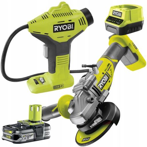 RYOBI КОМПРЕСОРНИЙ НАСОС 50см R18PI + КУТОВА ШЛІФУВАЛЬНА МАШИНА 125мм R18AG7 +2.5AH