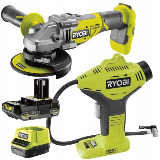 RYOBI КОМПРЕСОРНИЙ НАСОС 50 см R18PI + КУТОВА ШЛІФУВАЛЬНА МАШИНА 125 мм R18AG7 ONE+ 2AH