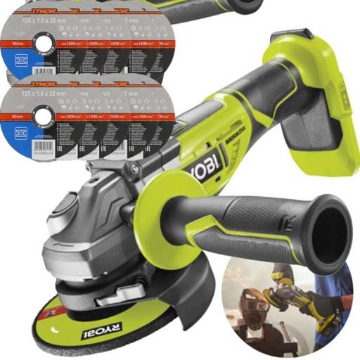 АККУМУЛЯТОРНАЯ УГЛОВАЯ ШЛИФОВАЛЬНАЯ МАШИНА RYOBI БЕСЩЕТОЧНАЯ 18 В 125 ММ + ДИСК 10X