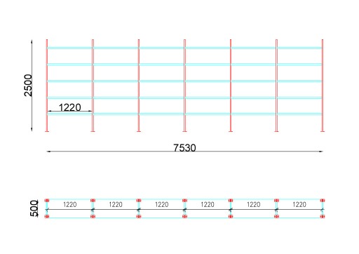 Набор стеллажей для склада, полка H-250см, 122см x 50см, 150кг