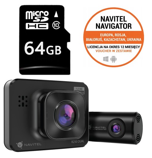 Видеорегистратор Navitel R250 двойная задняя камера + 64GB