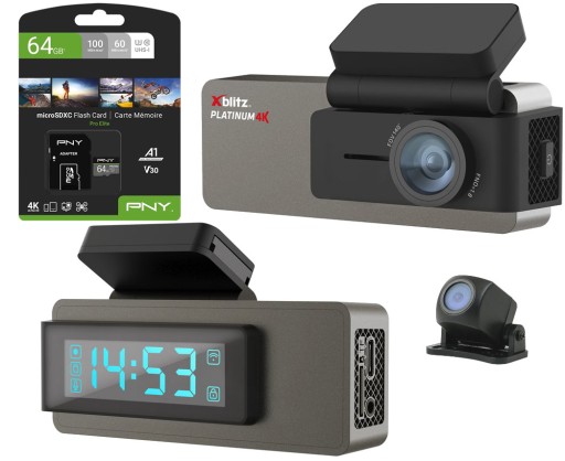 Рекордер Xblitz Platinum 4K WiFi + задня камера + карта microSD на 64 ГБ PNY