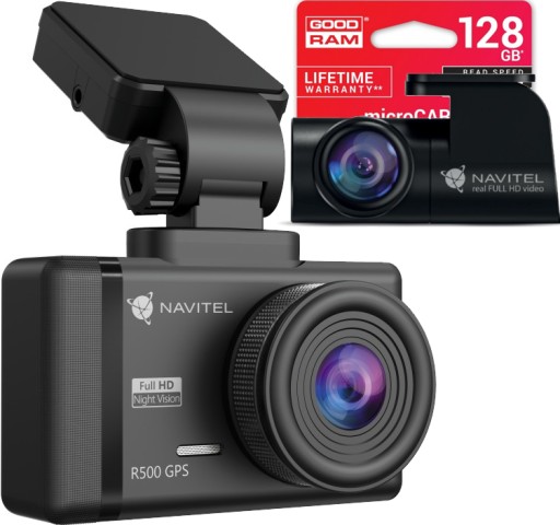Комплект Navitel R500 GPS-регистратор + задняя камера + карта памяти 128 ГБ