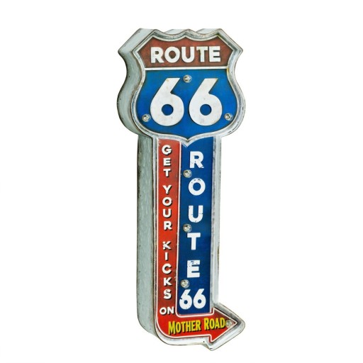 Ретро знак США R66 Mother Road со светодиодной подсветкой - с дистанционным управлением, ХИТ, ПОДАРОК