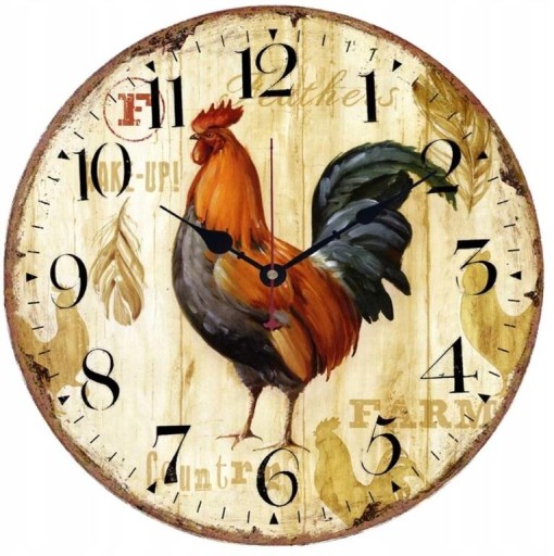Ретро деревянные настенные часы с петухом в винтажном деревенском стиле