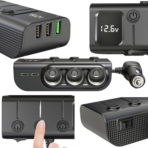 Розгалужувач розетки прикурювача, автомобільний зарядний пристрій USB-C PD USB QC 120W