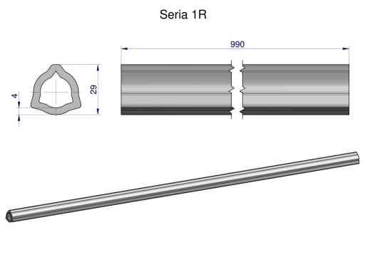 WR2311990 - Внутрішня труба серії 1R для 1110 шарнірно-телескопічного валу 29x4 мм 990