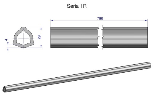WR2311790 - Внутрішня труба Серія 1R для 910 шарнірно-телескопічного валу 29x4 мм 790 м
