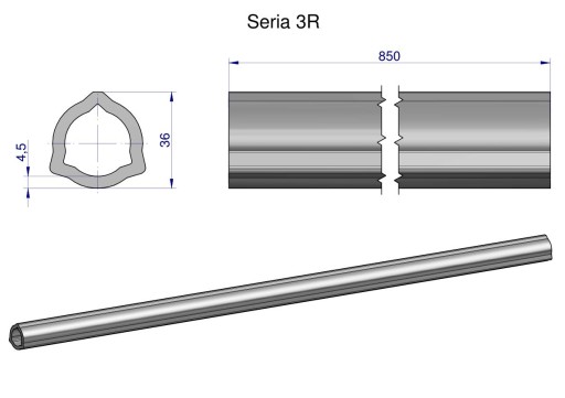 WR2323855 - Внутрішня труба серії 3R для 1010 шарнірно-телескопічного валу 36x4,5 мм 85
