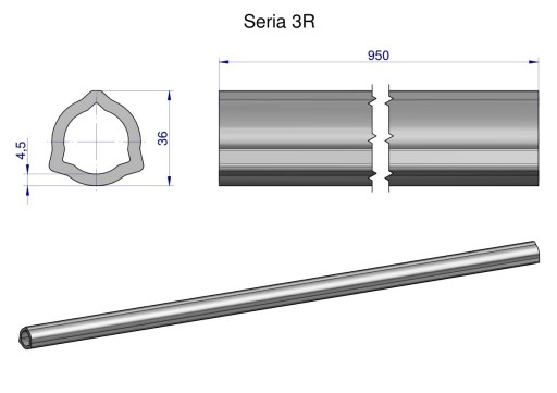 WR2323955 - Внутрішня труба серії 3R для 1110 шарнірно-телескопічного валу 36x4,5 мм 95