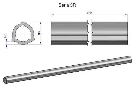 WR2323735 - Внутрішня труба серії 3R для шарнірно-телескопічного валу 910 36x4,5 мм 755