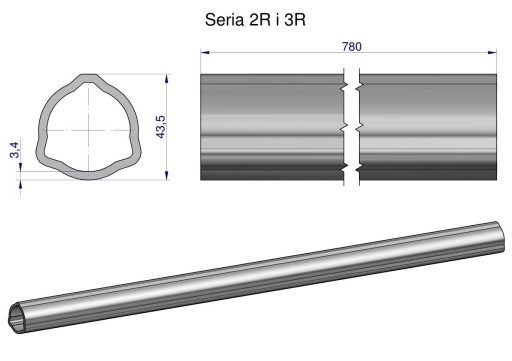 WR2322785 - Зовнішня труба серії 2R і 3R для шарнірно-телескопічного валу 910 43,5x3,4