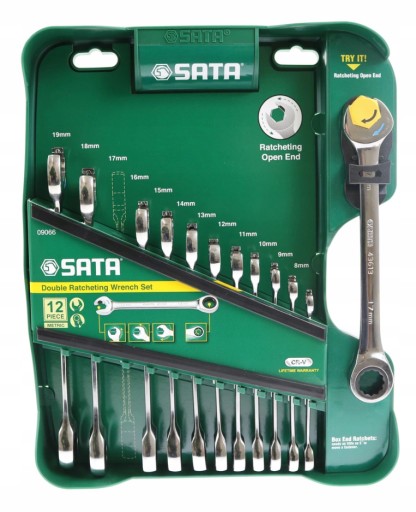 Набор гаечных ключей sata 09066 12 шт. + рулетка 3 м