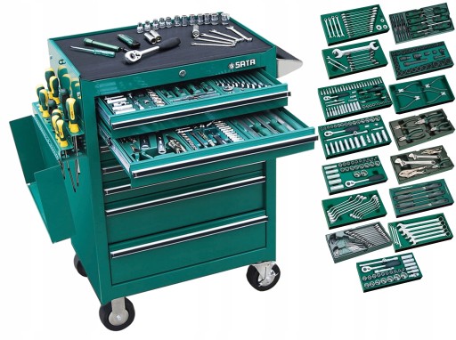 ИНСТРУМЕНТАЛЬНАЯ ТЕЛЕЖКА SATA ШКАФ ДЛЯ СЕРВИСНОЙ МАСТЕРСКОЙ С 7 ЯЩИКАМИ 299 ШТ. 09928