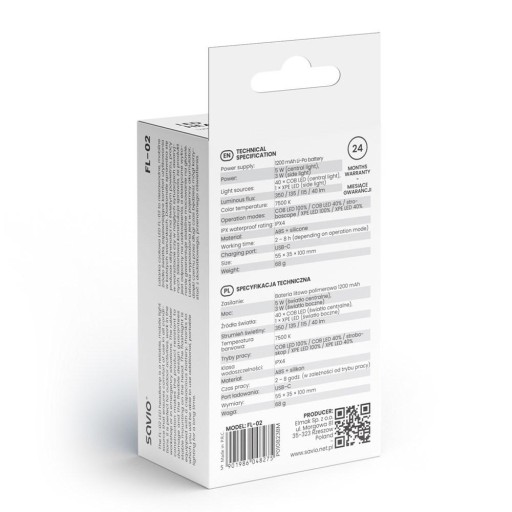 СВЕТОДИОДНАЯ ФАРА SAVIO С ДАТЧИКОМ ДВИЖЕНИЯ, USB, 350 ЛМ, РАССТОЯНИЕ 80М