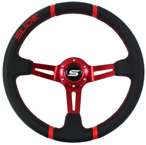 СПОРТИВНЕ РУЛЬМО СЛАЙД 35 см ШКІРА АЛЮМІНІЙ ЧЕРВОНИЙ + NABA BMW E46