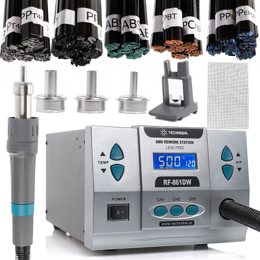 АПАРАТ ДЛЯ ЗВАРЮВАННЯ ПЛАСТИКУ ГОРЯЧИМ ПОВІТРЯМ TECHREBAL RF-861DW 1000W НАБІР З 5 БІНДЕРІВ MESH
