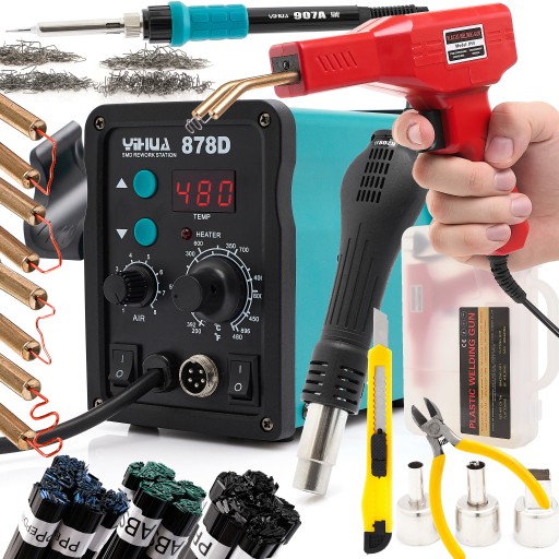 АПАРАТ ДЛЯ ЗВАРЮВАННЯ ПЛАСТИКУ YIHUA 878D ПАЯЛЬНА СТАНЦІЯ СКОБКА 200 ШТ.