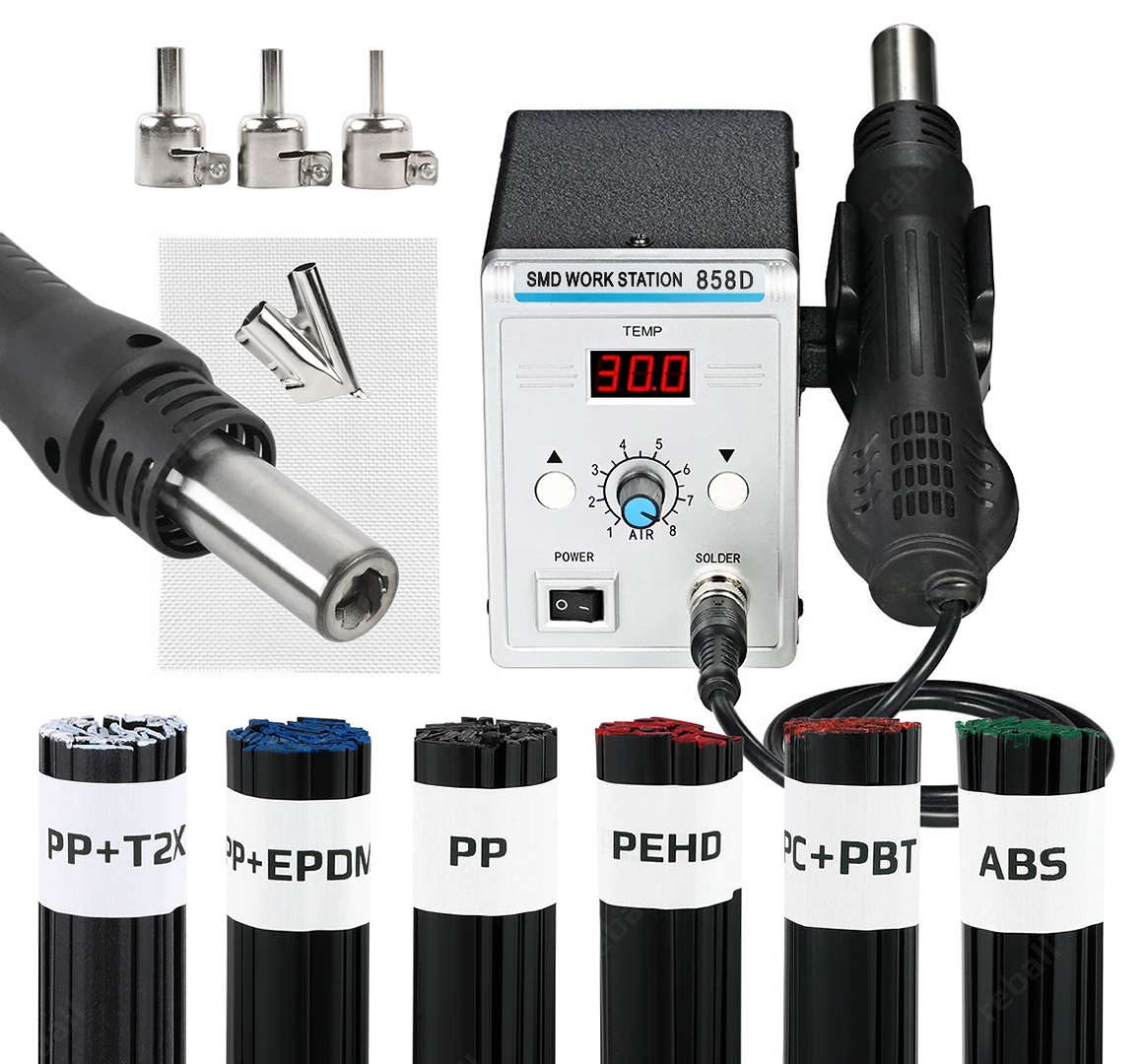 PLASTIC WELDER 858D 700W + BINDERS + MESH + NOZZLE