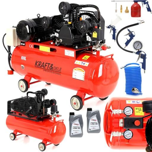 ПОВІТРЯНИЙ КОМПРЕСОР МАСЛЯНИЙ КОМПРЕСОР 100 Л 230 В + НАБІР 8 в 1 + 2x МАСЛО 1 Л