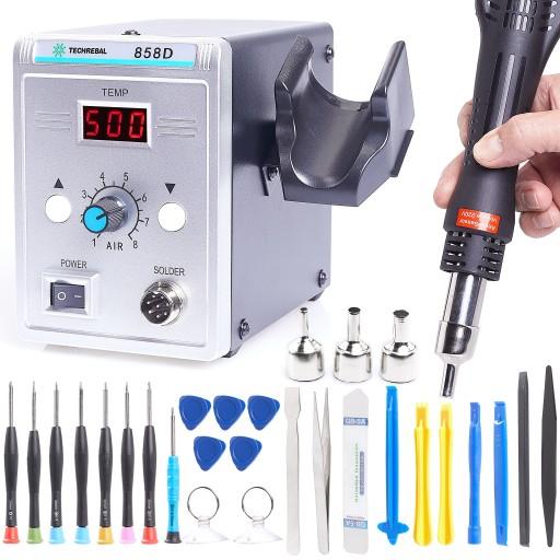 ПАЯЛЬНА СТАНЦІЯ ЗВАРЮВАЛЬНИЙ ГОРЯЧИМ ПОВІТРЯМ ПАЯЛЬНИК TECHREBAL 858D ПЛАСТИКОВИЙ НАБІР