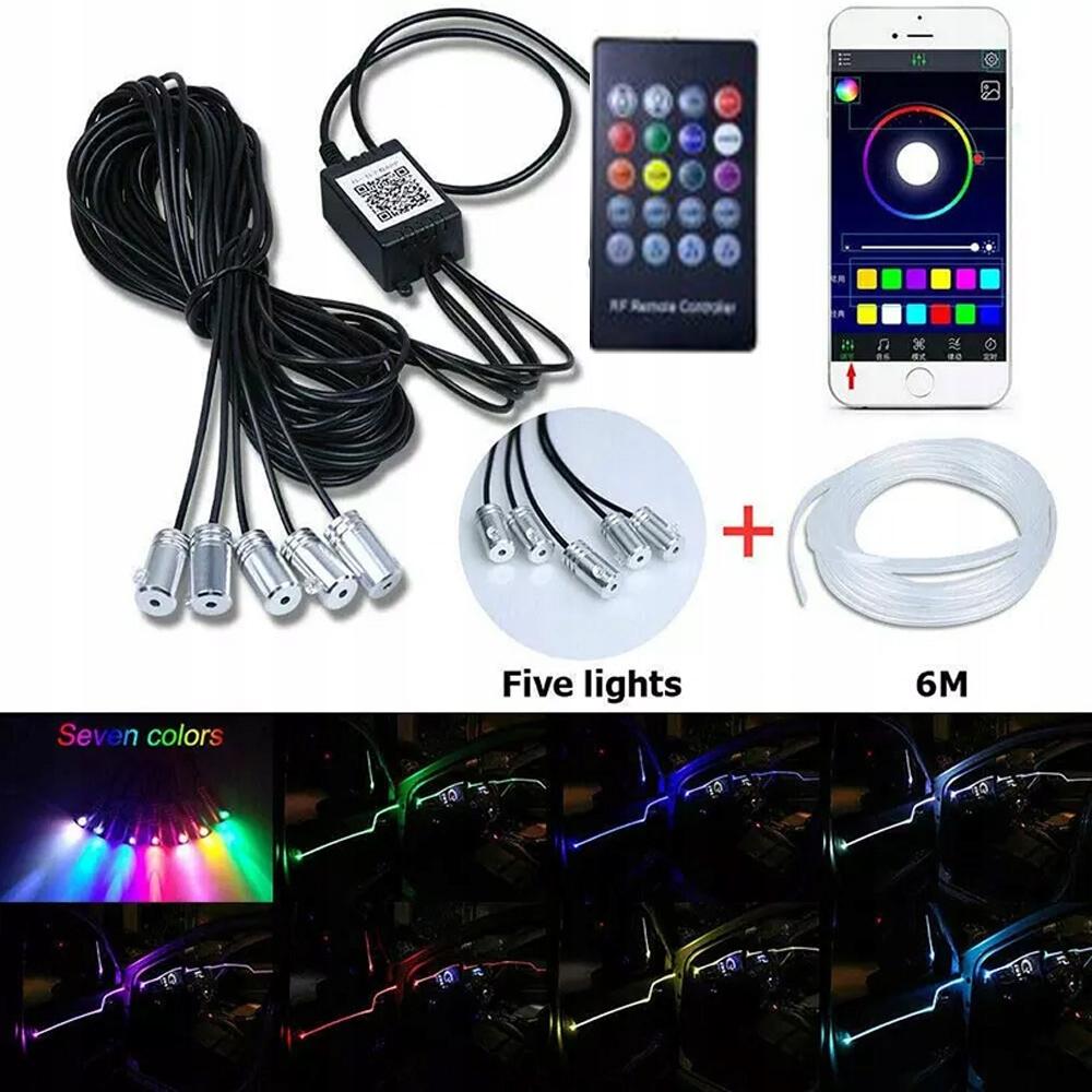 ОПТИЧЕСКОЕ ВОЛОКНО EL WIRE LED RGB AMBIENT ДИСТАНЦИОННОЕ УПРАВЛЕНИЕ APP AUTO